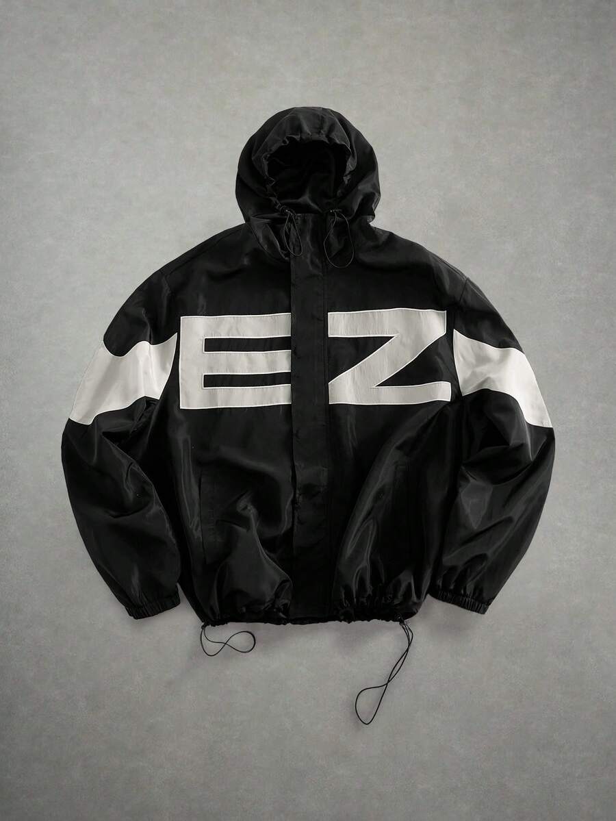 EASEVO Men's Fashion Patchwork Embroidered Jacket - Black and White - View 1