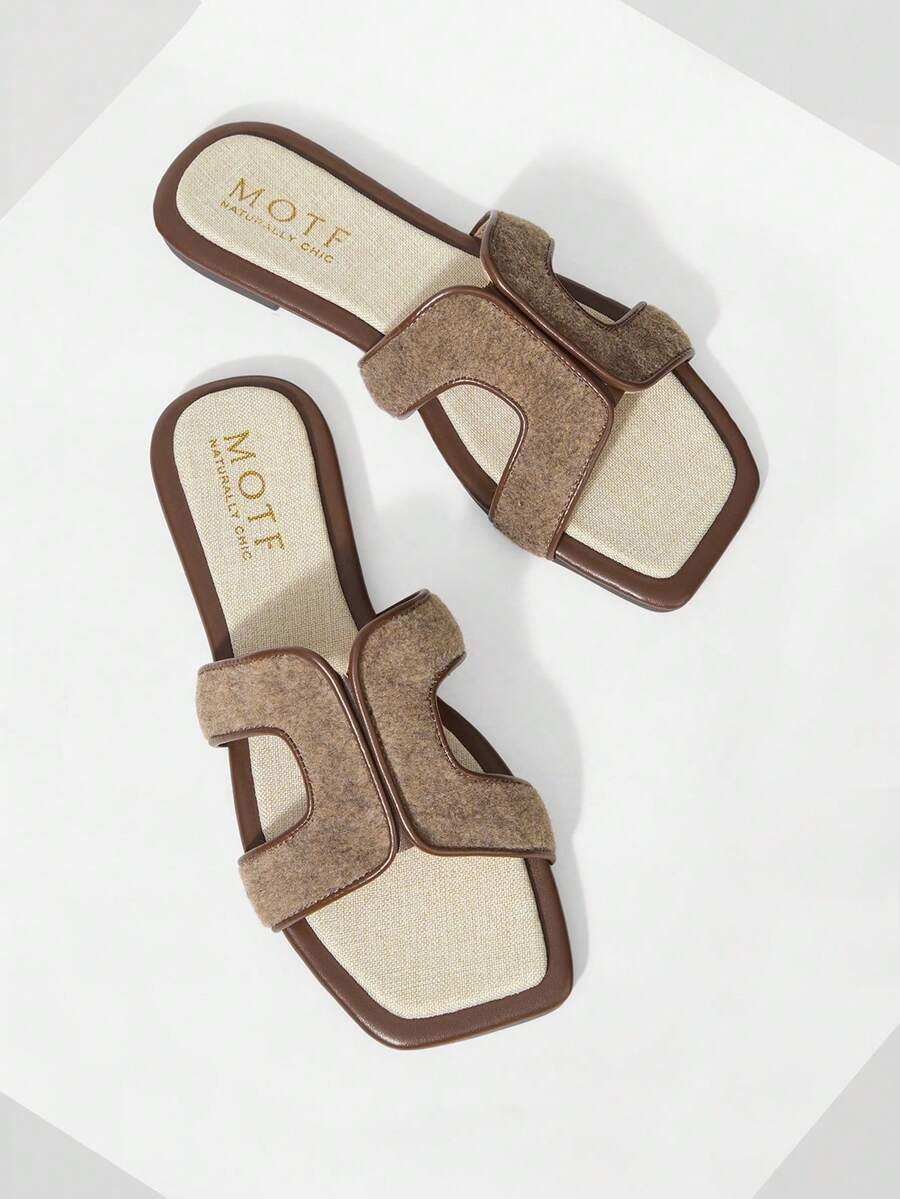 MOTF PREMIUM Dép xăng đan nữ đế bằng đơn giản, thoải mái, viền tương phản, mũi vuông khoét rỗng, thích hợp cho kỳ nghỉ Tết Dương lịch, giày dép mùa xuân, lễ Phục sinh. - Màu nâu  Mocha - Xem 2