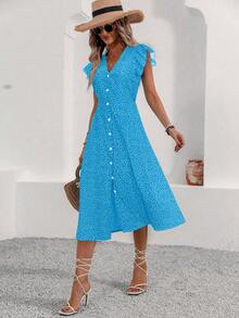 Balvessa Đầm maxi nữ thời trang cổ chữ V, thắt eo, xẻ tà, thích hợp cho kỳ nghỉ hè, du lịch biển dịp năm mới. - Màu xanh nước - Xem 5