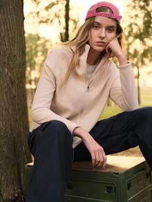 SHEIN In My Nature Women's Casual Minimalist Zip-Up Outdoor Fleece Jacket, Autumn