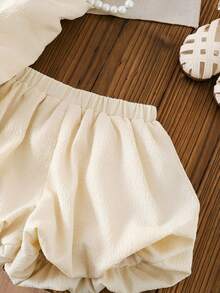 LMoss Kids LMoss 2pcs Baby Girl Woven Solid Color Round Neck Casual Vest And Shorts Set,Kids - Apricot - View 3