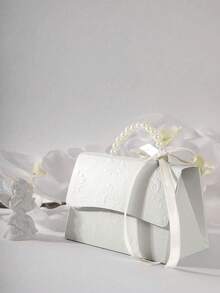 10个/2个装 - 仿珍珠装饰礼品袋，简约派对包装袋，珍珠手柄装饰纸质礼品盒，精致纯白礼品包装盒，适用于情人节、婚礼礼物，凸版印刷花朵迷你包装袋纸盒礼品套装盒小礼品袋婚礼赠品派对装饰，母亲节礼品盒 - 白色 - 查看 3