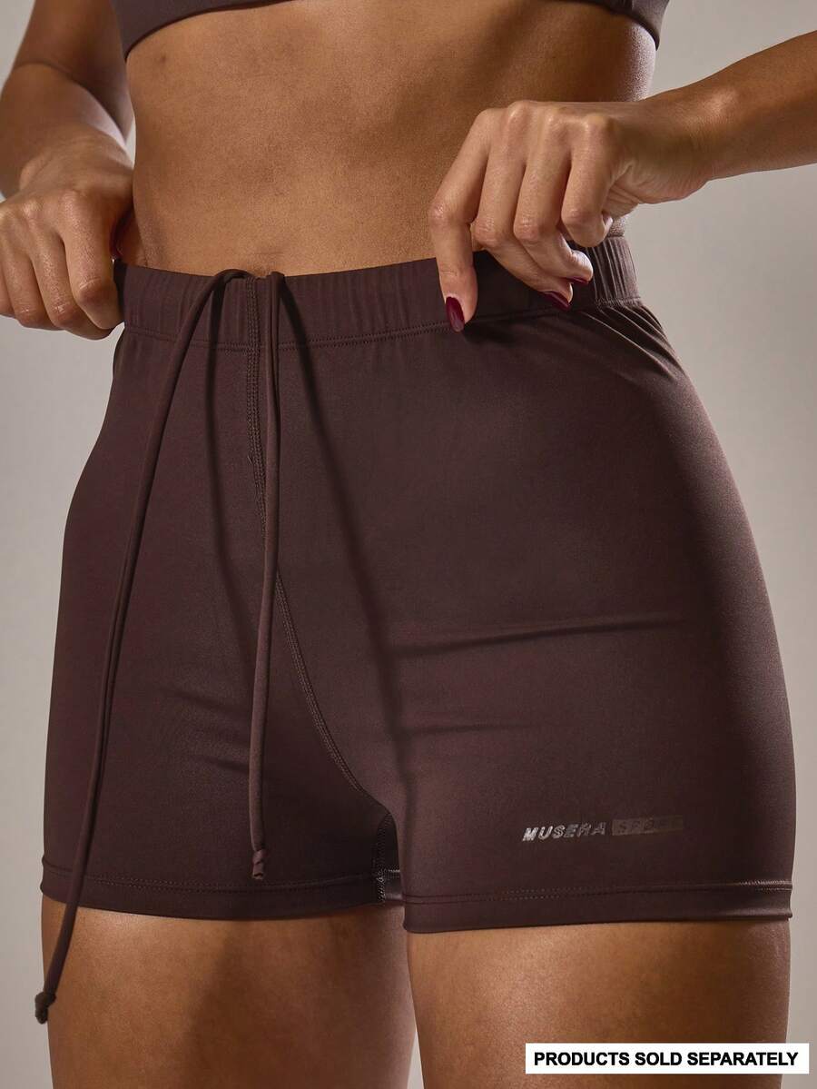 Musera Sport Sport Mittlere Taille Binden Vorne Passende Shorts Aktiv Gym Workout Lässig Sonder - Kaffeebraun - Übersicht 1