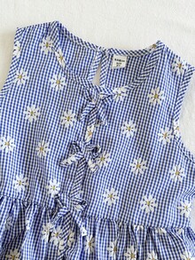 Vintaside Kids 两件套，少女蓝白格子印花无袖上衣和配套长裤，修身款式，适合外出、休闲、运动、派对等场合。 - 彩色 - 查看 7