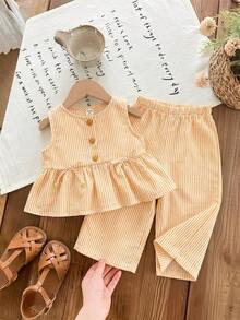 LMoss Kids 2pcs Baby Girl Casual Cute Summer Striped Sleeveless Top And Elastic Waist Pants Set - Multicolor - View 4