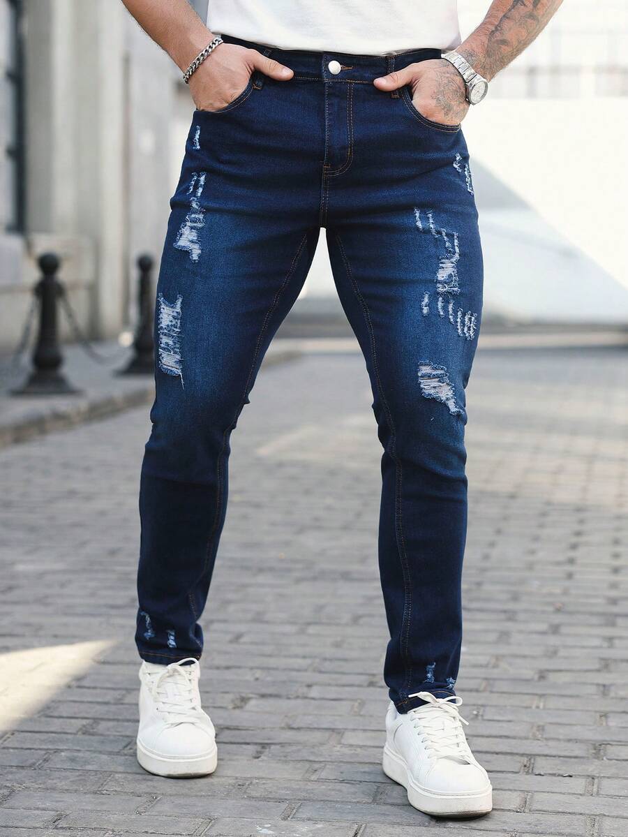 Manfinity Homme Men's Casual Everyday Denim Jeans - Blue - View 1