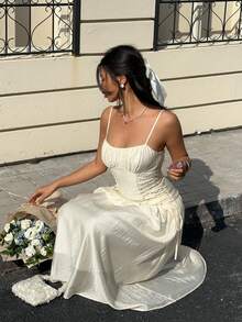 MainGRL Đầm hai dây màu be dệt kim dành cho nữ - Màu be - Xem 3