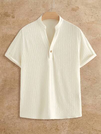 HIMLAND Camisa de manga corta de unicolor casual para hombre, verano