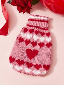 PETSIN 1件红白爱心印花宠物毛衣，适合中小型犬，情人节粉色保暖针织毛衣，宠物服装 - 粉色 - 查看 2