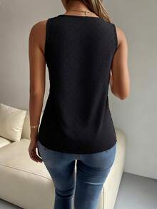 Pariaura Camiseta de tirantes casual y elegante con adorno de encaje para mujer - Negro - Ver 2