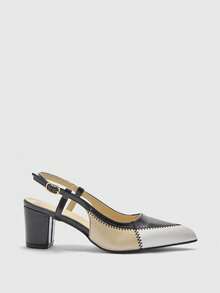 CUCCOO BIZCHIC Women Shoes Fashion Pointed Multi-Color Splicing Color Block Chunky Heel High Heel Back Strap Buckle Women's High Heel Shoes Daily Versatile Commuter Work Shoes Valentine's Day Spring Shoes - Black and White - View 2