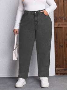 EMERY ROSE Quần jeans ống đứng dáng rộng thoải mái có túi dành cho nữ cỡ lớn. - Xám - Xem 1