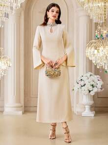 Modelyn Women's Elegant Party Rhinestone Decorated Dress Elegant Dress - Yellow - View 3