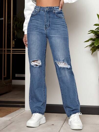 Jeans desgarro de talle alto