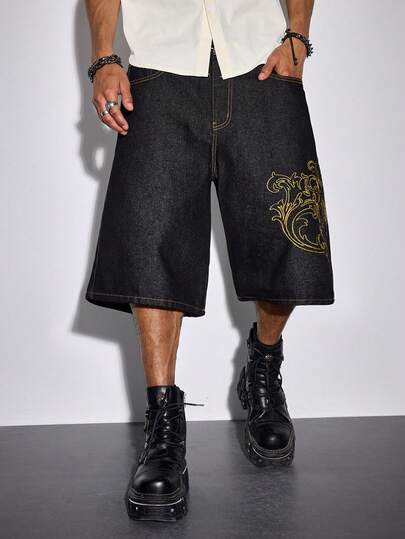 Goth Pantalones cortos vaqueros casuales y versátiles para hombres con presillas para cinturón