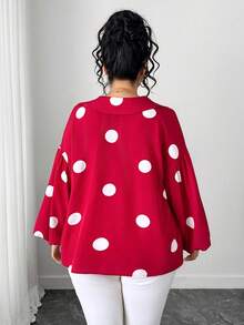 Elenzga Áo kiểu nữ cỡ lớn in chấm bi cổ chữ V tay phồng, thích hợp mặc đi nghỉ mát. - Đỏ - Xem 2