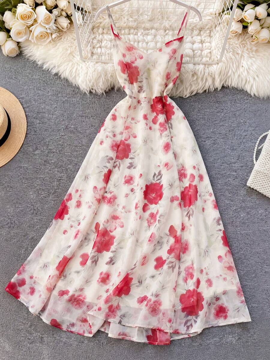 GlowEve 女士优雅印花露背系带吊带连衣裙，度假约会装，夏季 - 彩色 - 查看 1