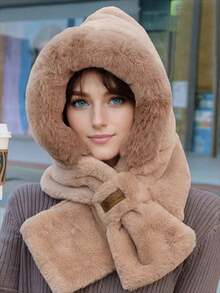 Women's Winter Warm Scarf And Knitted Hat Set, Soft And Thickened Warm Lining Earmuffs, Striped Craft Plush Knitted Hat, Foldable Design, Non-Elastic, Hand-Washable, Cross-Neckline Warm Ap, Create Fashion Styling, Winter Clothing Versatile Warm Accessories, - Multicolor - View 1