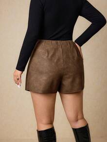 Elaquor 大码女士休闲棕色短裙裤，春季女装 - 咖啡棕 - 查看 2