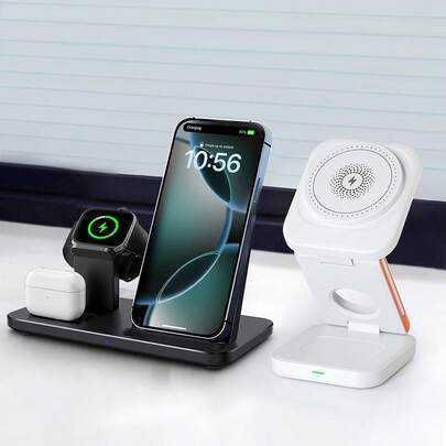 Teckwe 15 W 고속 3-In-1 무선 충전 스탠드, 무선 충전기, 휴대폰 (16/15/14/13/12/11/Pro/Max/XS), 시계 (Ultra/SE) 및 Pods (Pro 2/Pro) 용 범용 스테이션