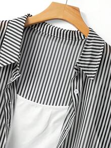GlowEve CURVE Große Größen Lässig Pendler Gestreiftes Langarm Hemd & Hosenträger Set - Schwarz und Weiss - Übersicht 5