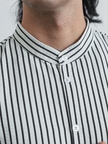 HUEFORM Camisa casual de manga larga con cuello alto y rayas de burbujas para hombre - Multicolor - Ver 4