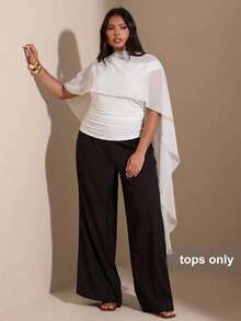 SHEIN BAE Blus Wanita Ukuran Besar Warna Polos Desain Tali Bahu Asimetris Pas Badan Model Slim, Atasan Musim Panas - Putih - View 5
