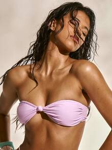 Musera Resort 扭结前襟无肩带抹胸比基尼上衣（仅上装）沙滩泳装度假夏季假日可爱性感伊比沙岛海洋风