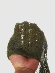 ROMWE Handmade Beaded Crochet Neck Tie Vacation Style Sweater Top - Green - View 5