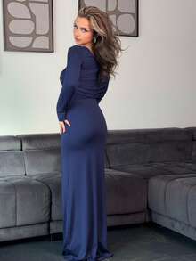 Jeta Ari Damen Party elegantes Extra-langes Wickelkleid für Outdoor-Musikfestivals - marineblau - Übersicht 2