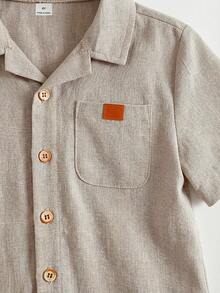 Cozy Pixies Set de 2 piezas de niño pequeño con camisa polo de manga corta de unicolor y pantalones cortos de cintura elástica - Albaricoque - Ver 7