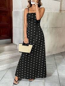 SHEIN Tall Women's Casual Polka Dot Print Sleeveless Dress - Black and White - View 1
