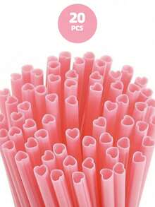 心形吸管，可重复使用塑料吸管，粉色吸管，适用于情人节、生日派对、新娘送礼会、婚礼等场合，厨房用品，礼品，学习用品 - 粉色 - 查看 14