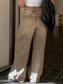 Jeans de pierna recta con diseño de cintura baja para mujer - Marrón - Ver 4