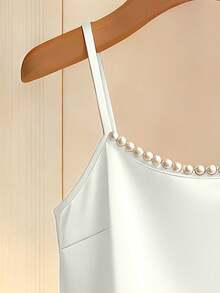Franclia Fashionable New Satin Beaded Camisole Tank Top, Suitable For Spring/Summer Wear, Layering Or Standalone - White - View 7