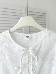 SHEIN Tween Girls' Casual Everyday Vacation Textured Bow Front Crop Top,Kids - White - View 5