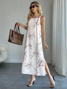 Easowa Đầm in họa tiết hoa cổ điển màu nâu trắng dành cho nữ, phù hợp cho các dịp trang trọng, đi nghỉ mát, du lịch biển, mặc hàng ngày, mùa xuân/hè. - Nhiều màu - Xem 3