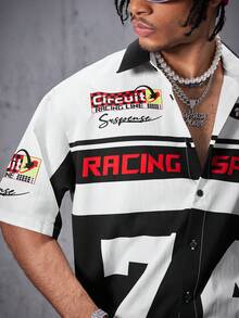 Manfinity RebelGame Men's Racing Digital Printed Loose Knit Short Sleeve Shirt - Black - View 4