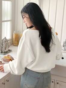 DAZY Áo thun dài tay nữ màu trơn dáng rộng, vai lệch, kiểu dáng thường ngày. - trắng - Xem 4