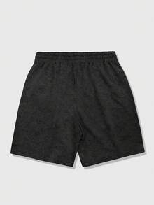 ROMWE MEN 男士哥特式图案抽绳腰带口袋休闲百搭日常短裤 - 黑色 - 查看 2