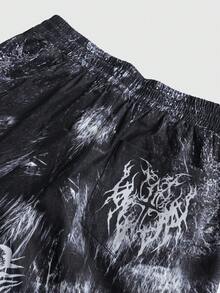 ROMWE MEN Men's Gothic Style Printed Drawstring Waist Pants - Multicolor - View 5