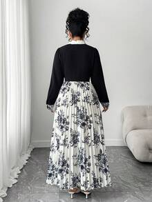 SHEIN Elenzya Robe décontractée à manches longues avec taille cintrée et imprimé, tailles grandes