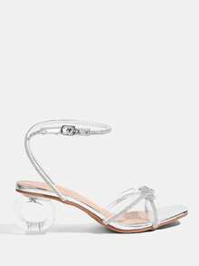 CUCCOO TILAWA Women's Fashion Rhinestone Twist Knot Square Toe Chunky Heel Sandals - Silver - View 2