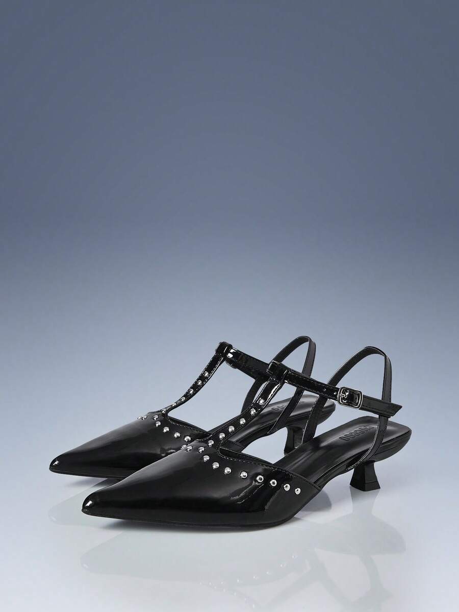 CUCCOO GRLICON Women's Buckle Studded Decor High Heel Pumps - الأسود - مشاهدة 1