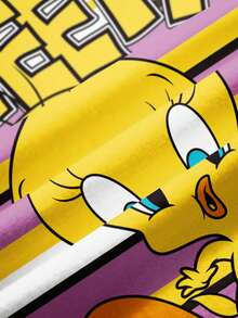 LOONEY TUNES X SHEIN Women's Casual Striped Cartoon Graphic Short Sleeve Cropped T-Shirt, Summer - White - View 9