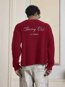 SWAVVY 男士时尚字母图案长袖针织毛衣 红色毛衣 男士圆领卫衣 - 紅色 - 查看 5