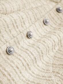 Vintamour Đầm nữ cổ điển thanh lịch, đầm dệt jacquard ôm dáng xếp ly mùa xuân/hè, đầm tay lửng 3/4, đầm dài màu trắng. - Màu be - Xem 6