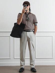 HUEFORM 男士复古直筒休闲裤，大口袋设计，宽松舒适，适合通勤穿着。抗皱面料，穿着或洗涤后迅速恢复平整，减少熨烫次数。男士直筒裤，男士卡其裤 - 卡其色 - 查看 2