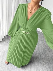 Elenzga Đầm nữ cỡ lớn màu hồng, khóa kim loại trang trí, xếp ly eo, cổ chữ V, thiết kế cổ áo sơ mi và tay áo, thích hợp cho mùa tựu trường, lễ tốt nghiệp, Ngày Valentine, lễ hội âm nhạc, Ngày của Mẹ, Halloween, Lễ Tạ ơn, Lễ Phục sinh, Ngày Quốc khánh, dạ hội, tiệc hẹn hò, mùa cưới, du lịch ngoài trời. - Limelight Green - Xem 5