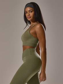 Musera Sport 运动无缝混纺运动文胸套装上衣（仅限运动健身锻炼休闲Sonder） - 軍綠色 - 查看 4